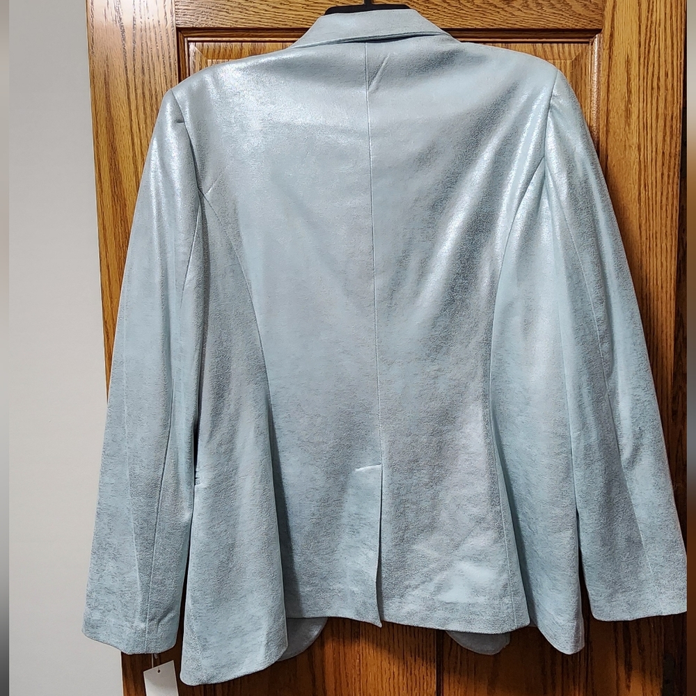 Insight NY blazer jacket metallic silver on sueded green fabric sz: 12 - Picture 9 of 11